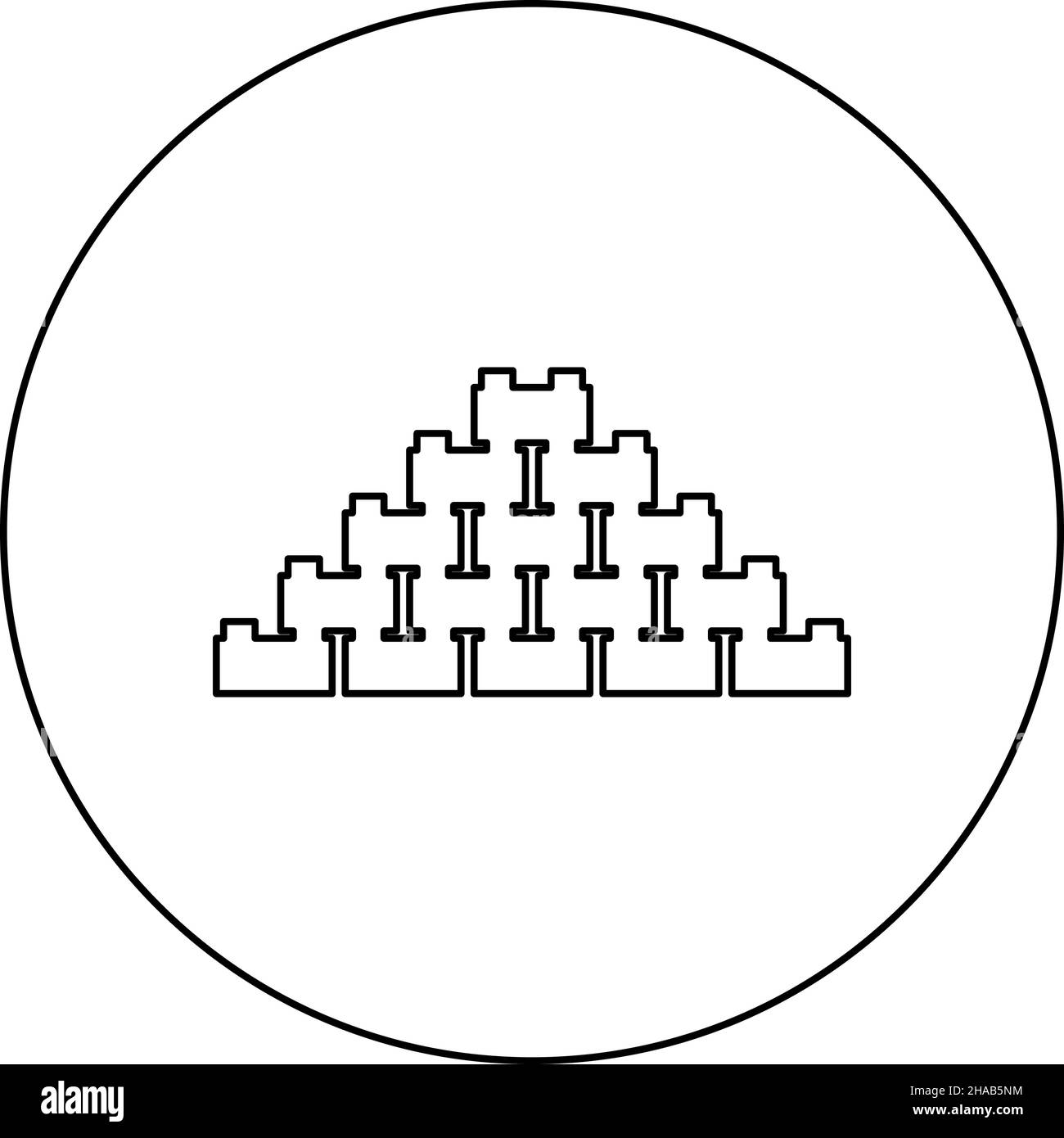Piramide di mattoni icona in cerchio rotondo nero colore vettore illustrazione immagine contorno linea sottile stile semplice Illustrazione Vettoriale