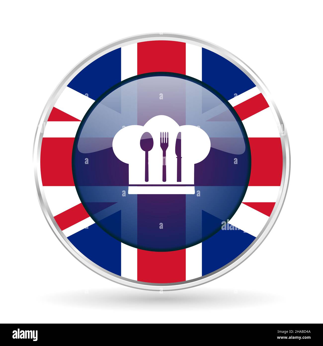 Cappello, cuoco e cucina inglese disegno icona web, rotondo lucido inglese  concetto pulsante su sfondo bianco Foto stock - Alamy