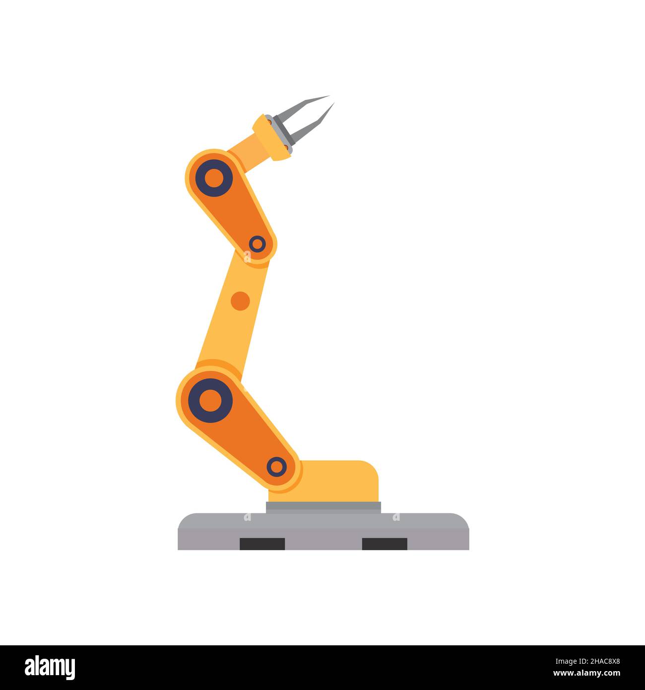 Braccio robot per trasportatore a nastro per la raccolta e il montaggio. Chirurgia vettoriale robotica e giocattolo. Illustrazione dell'attrezzatura della macchina manuale del robot e dell'automazione di engi Illustrazione Vettoriale