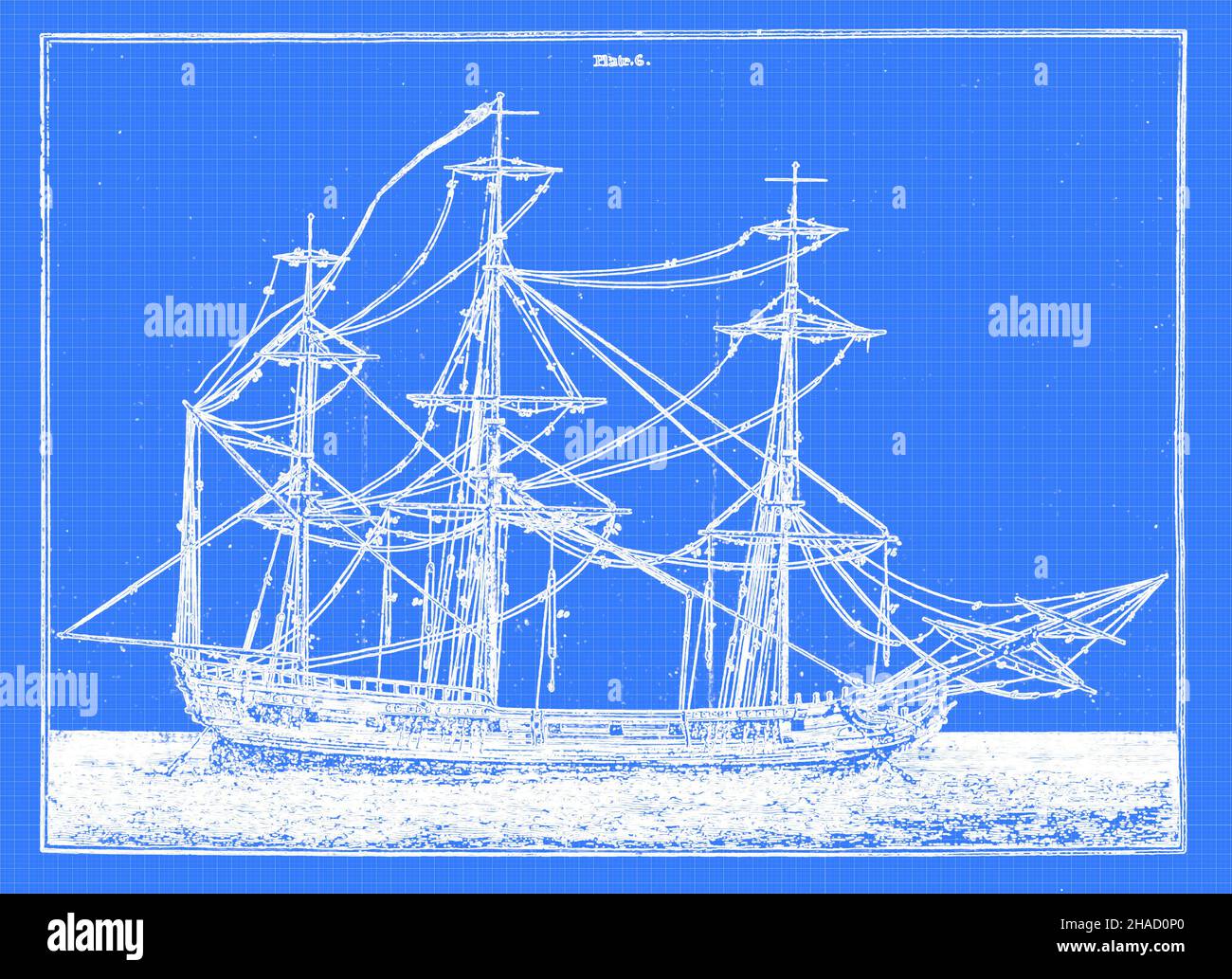 Running Rigging di una nave da 20 cannoni dal libro " l'arte di rigging " contenente una spiegazione alfabetica dei termini, delle indicazioni per le operazioni più minute, e il metodo di rigging progressivo, con tabelle complete e corrette delle dimensioni e delle quantità di ogni parte del rigging di tutte le navi. Particolarmente utile; a boatswains. Di David Steel, pubblicazione data 1806 pubblicato a Londra da P. Mason Foto Stock