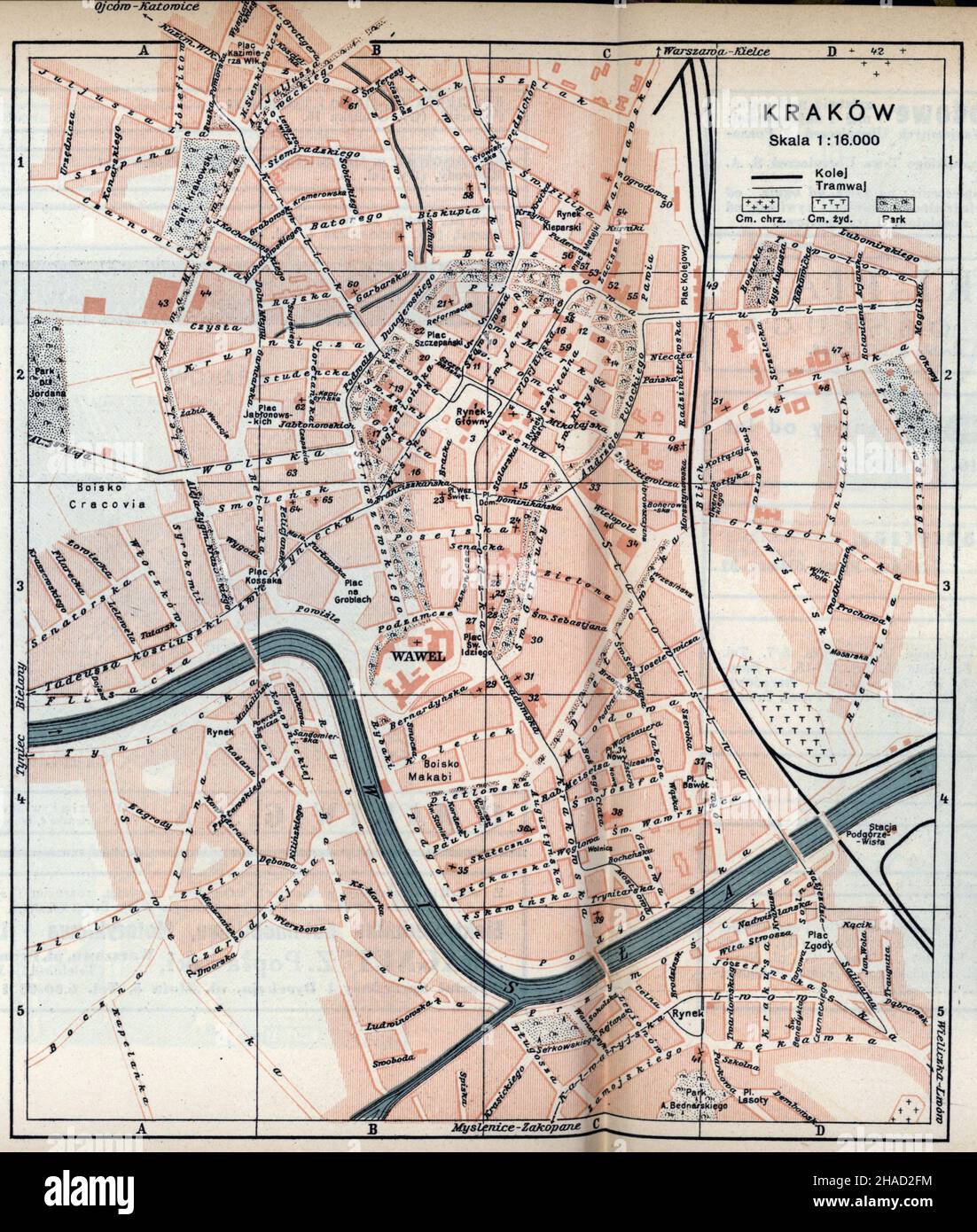 Mappa di Cracovia vecchia, Mappa di Cracovia rétro, Mappa di Cracovia d'epoca, poster di Cracovia vecchia, Mapa Krakowa, Kraków mappa, Krakow Stampa, Cracovia poster, Polonia mappa, 1938 Foto Stock