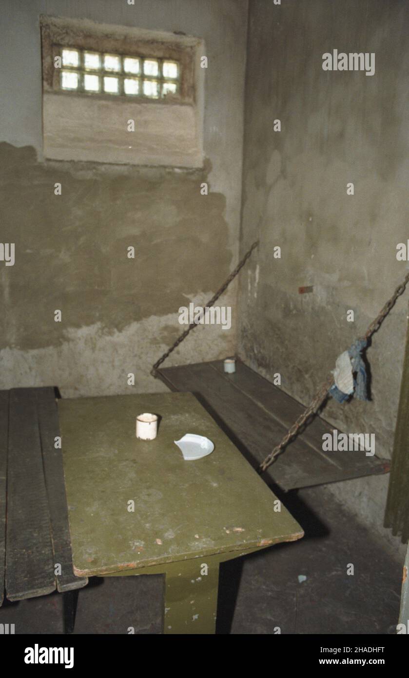 Borne Sulinowo 06,1993. Tereny dawnej bazy wojsk radzieckich, które stacjonowa³y tu od 1945 do 1992 roku. W kwietniu 1993 miasto zosta³o przekazane polskim w³adzom cywilnym i ponownie zasiedlone. 5 czerwca 1993 roku dokonano uroczystego otwarcia bram miasta. NZ. cela w areszcie. ka PAP/Jerzy Undro Dok³adny dzieñ wydarzenia nieustalony. Borne Sulinowo 1993 giugno. Ex base delle truppe dell'esercito sovietico, dispiegato qui dal 1945 al 1992. Nell'aprile del 1993 la località fu rivolta alle autorità civili polacche e riabitata. Il 5 giugno 1993 ha visto la cerimonia di gala di apertura della località Gat Foto Stock