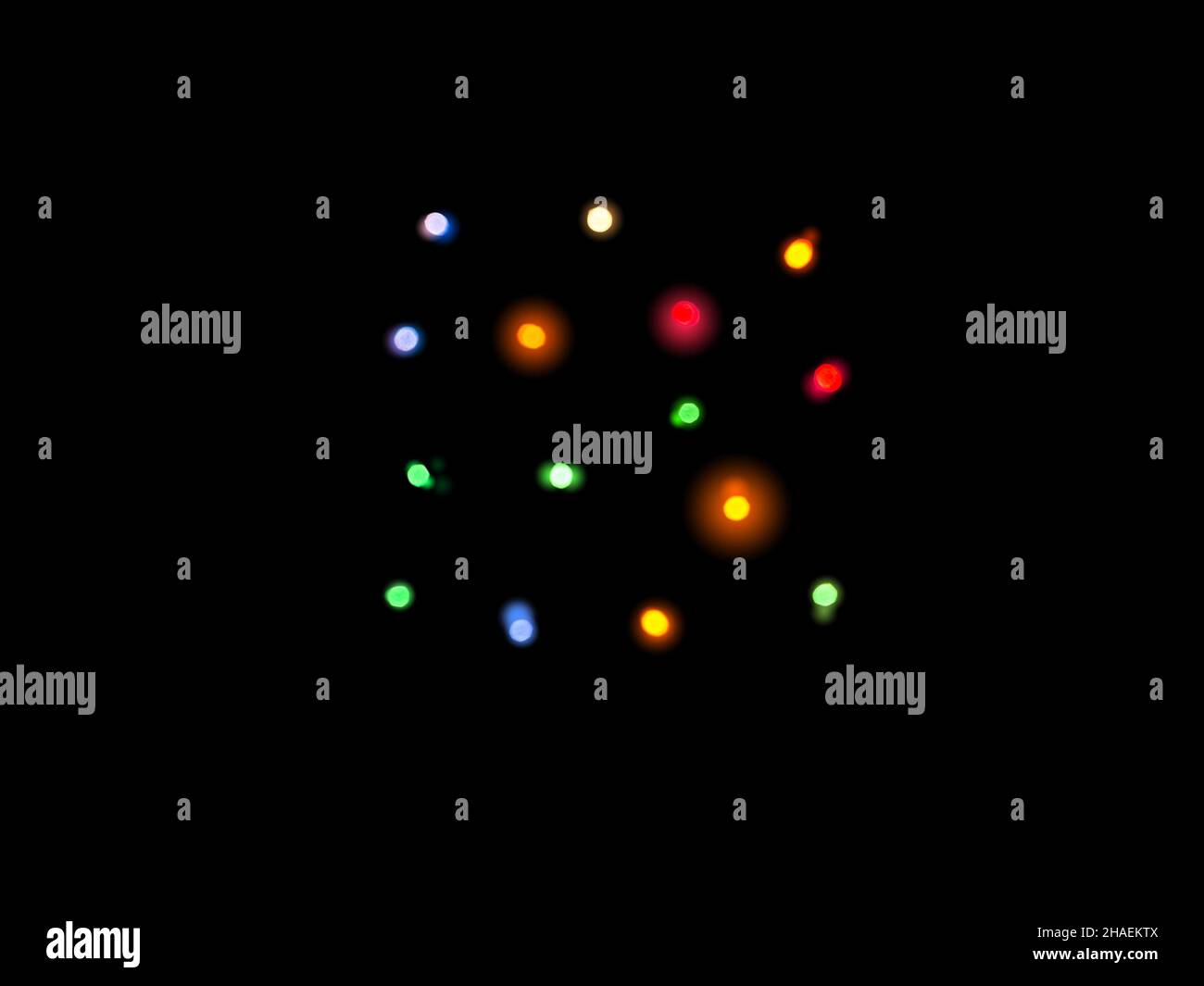 Luci rosse, blu, gialle e verdi isolate su nero Foto Stock