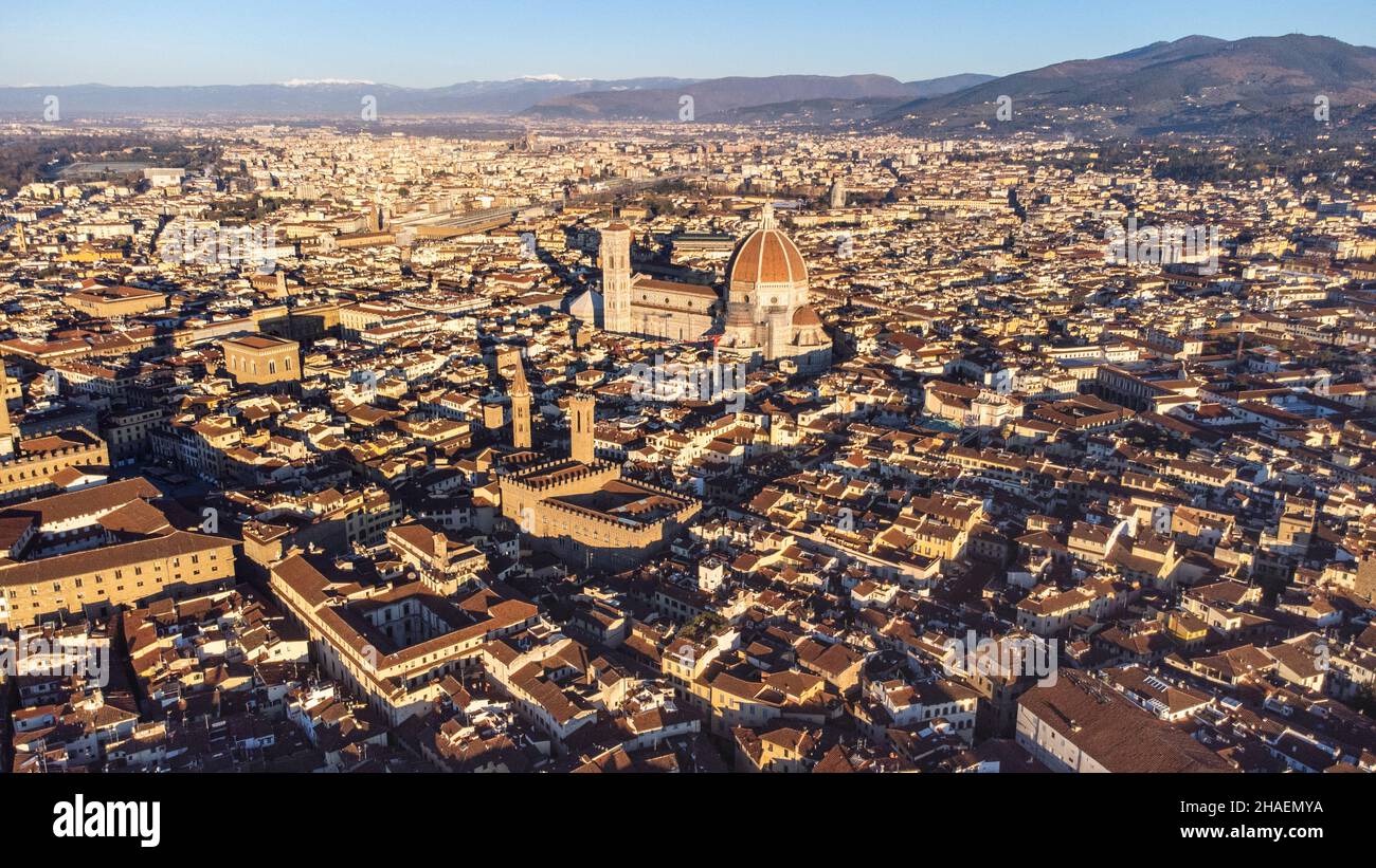 Skyline e Duomo, Cattedrale di Santa Maria del Fiore, Firenze, Italia Foto Stock