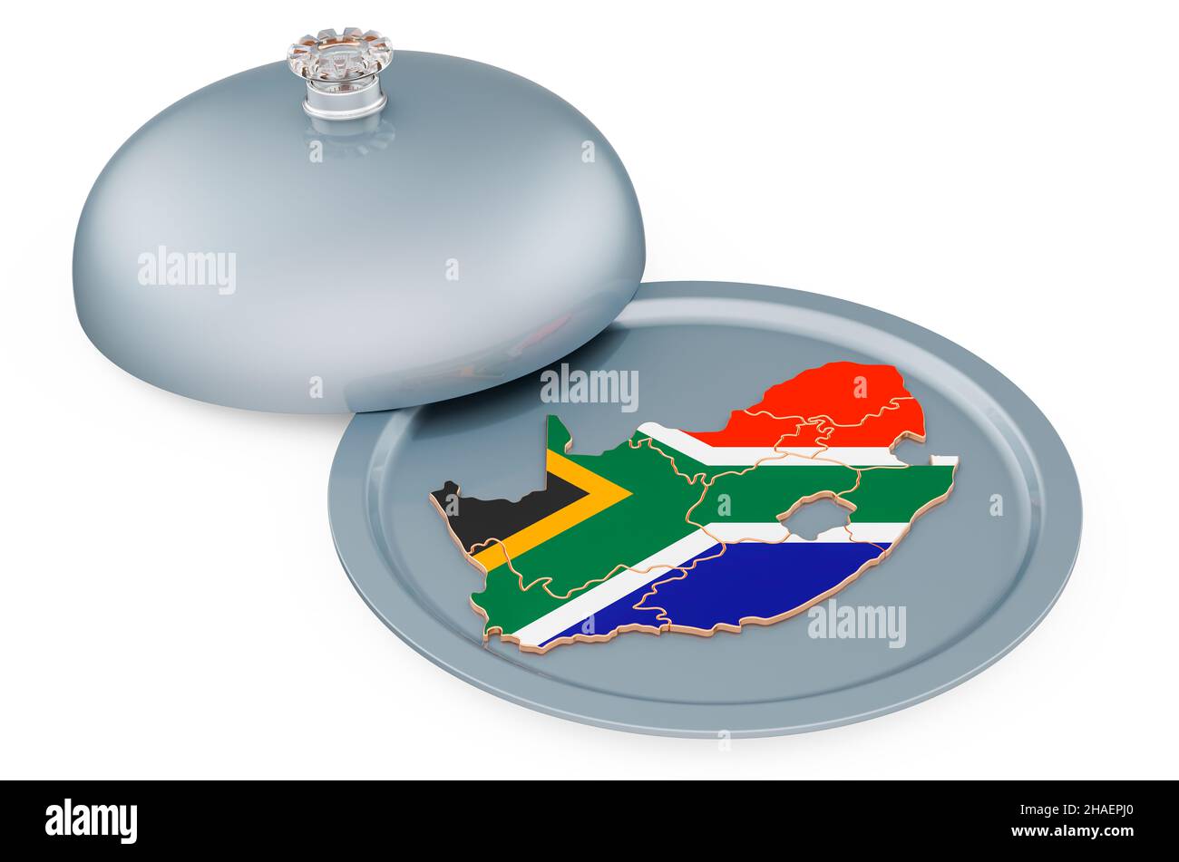 Chioche ristorante con mappa sudafricana. 3D rendering isolato su sfondo bianco Foto Stock