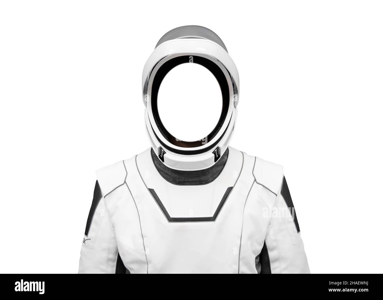 Astronauta unifrom ritratto volto copia spazio. Elementi isolati di questa immagine forniti dalla NASA Foto Stock