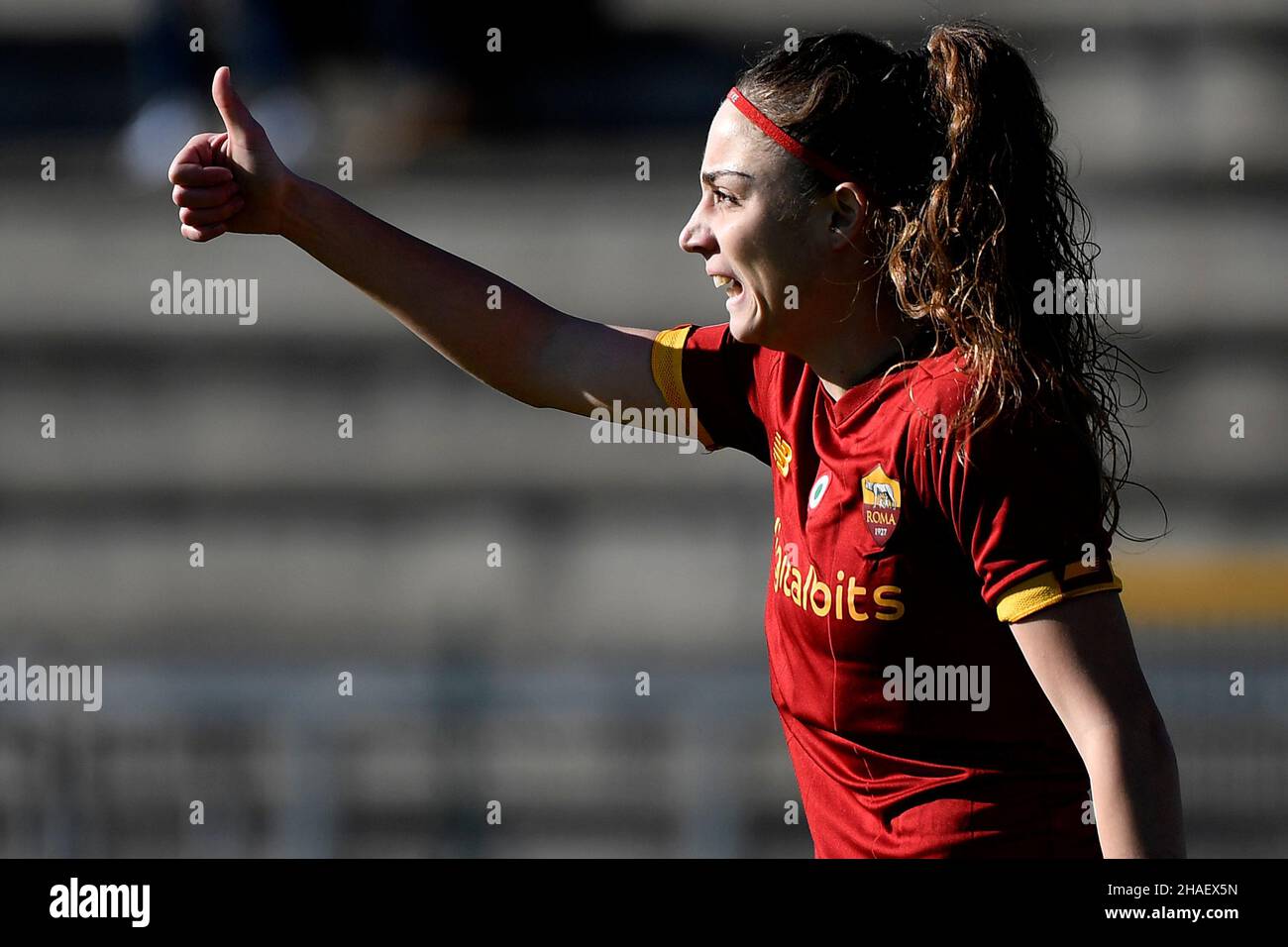 Roma, Italia. 12th Dic 2021. Benedetta Glionna di AS Roma reagisce durante la Women Series Una partita di calcio tra Roma e SS Lazio allo stadio delle tre fontane, Roma, 12 dicembre 2021. COME Roma ha vinto 3-2 oltre SS Lazio. Foto Andrea Staccioli/Insidefoto Credit: Ininsidefoto srl/Alamy Live News Foto Stock