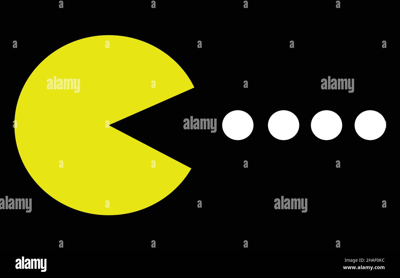 Illustrazione vettoriale del tema del gioco PAC-Man, gioco di computer retrò Illustrazione Vettoriale