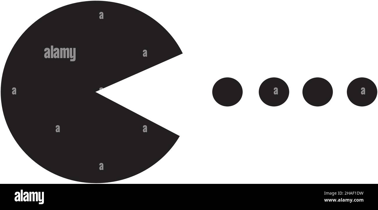 PAC-Man gioco tema silhouette vettore illustrazione, retro gioco per computer Illustrazione Vettoriale