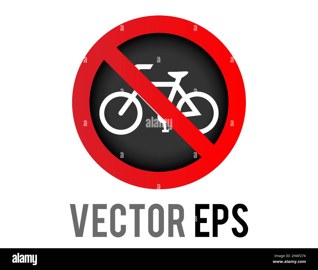 L'icona del cerchio rosso isolato con la bicicletta e il tratto rosso indica che le biciclette sono vietate da questa posizione. Illustrazione Vettoriale
