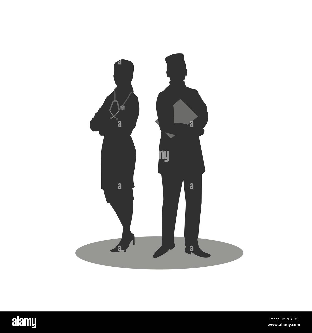 L'illustrazione di silhouette di medici maschi e femmine su uno sfondo chiaro Illustrazione Vettoriale