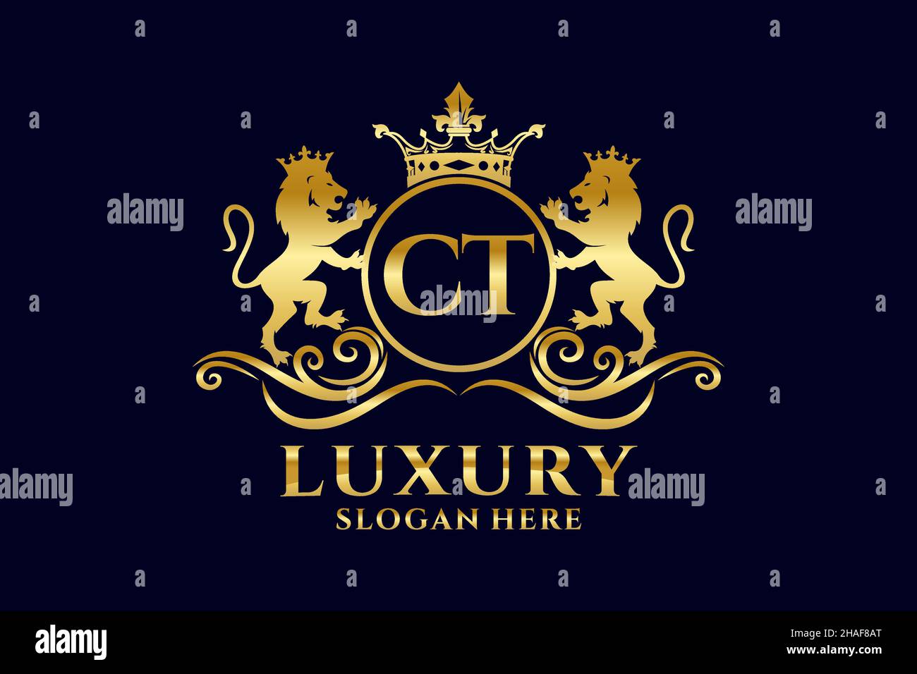 CT Letter Lion Royal Luxury Logo template in Vector art per progetti di branding di lusso e altre illustrazioni vettoriali. Illustrazione Vettoriale