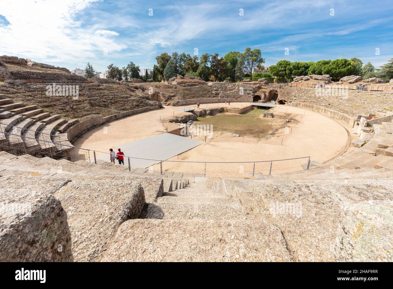 Rovine romane teatro di Merida, Badajoz, Spagna. Foto Stock