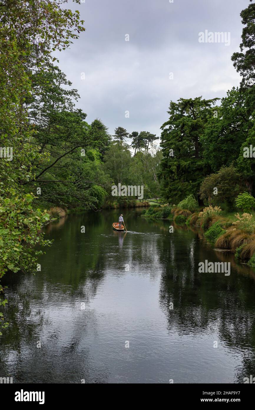 Barca di Punting lungo il fiume Foto Stock