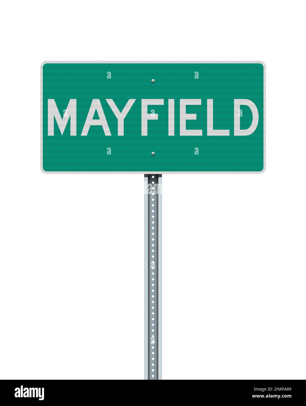 Illustrazione vettoriale del Mayfield che entra segno verde strada su palo metallico Illustrazione Vettoriale