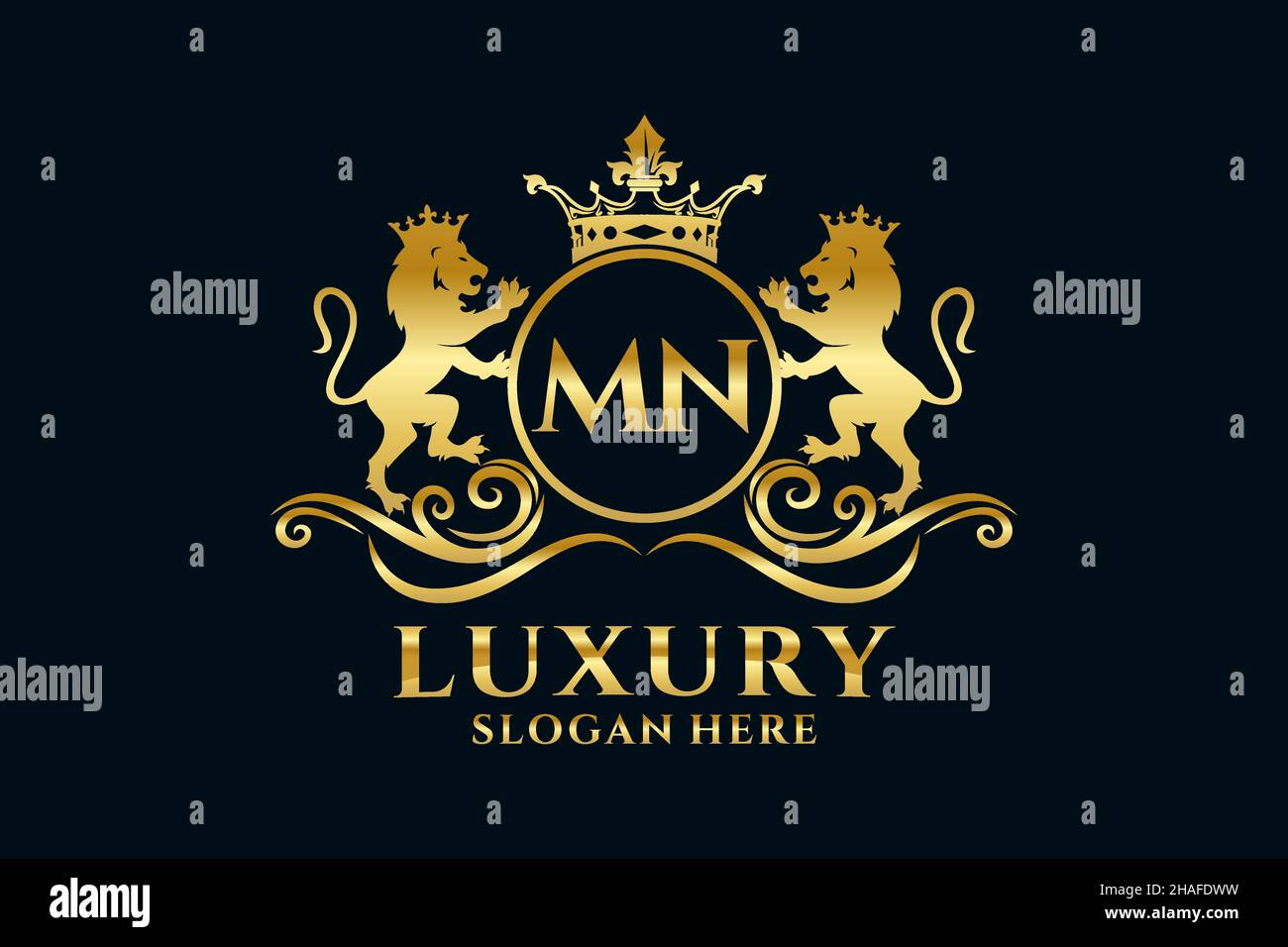 MN Letter Lion Royal Luxury Logo template in Vector art per progetti di branding di lusso e altre illustrazioni vettoriali. Illustrazione Vettoriale