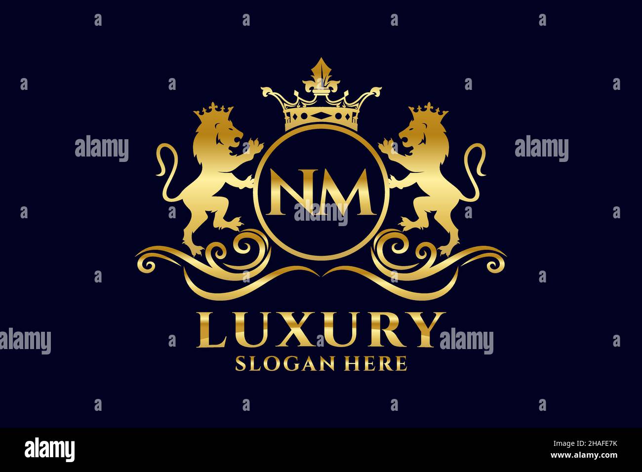 MODELLO DI logo NM Letter Lion Royal Luxury in grafica vettoriale per progetti di branding di lusso e altre illustrazioni vettoriali. Illustrazione Vettoriale