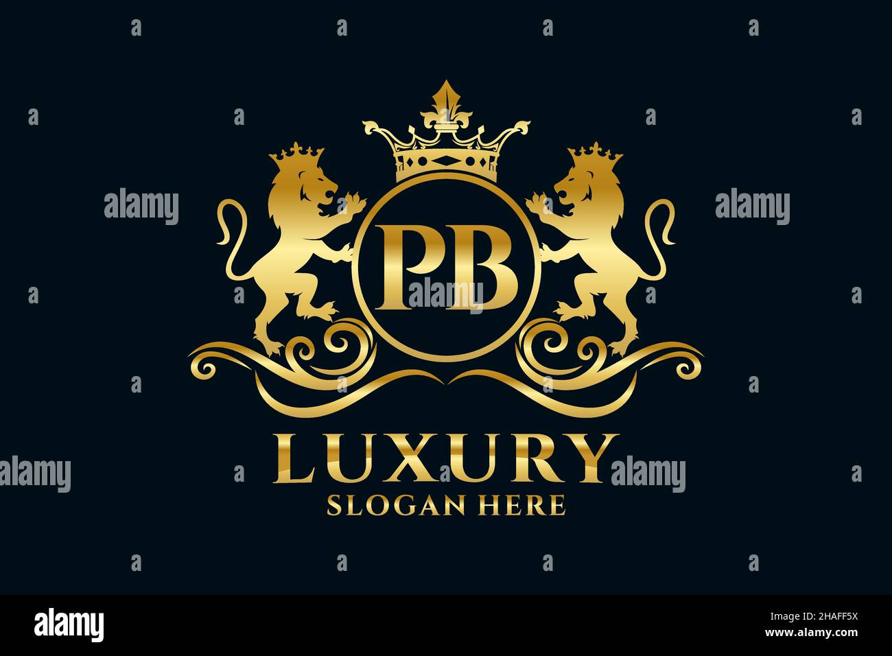 PB Letter Lion Royal Luxury Logo template in Vector art per progetti di branding di lusso e altre illustrazioni vettoriali. Illustrazione Vettoriale