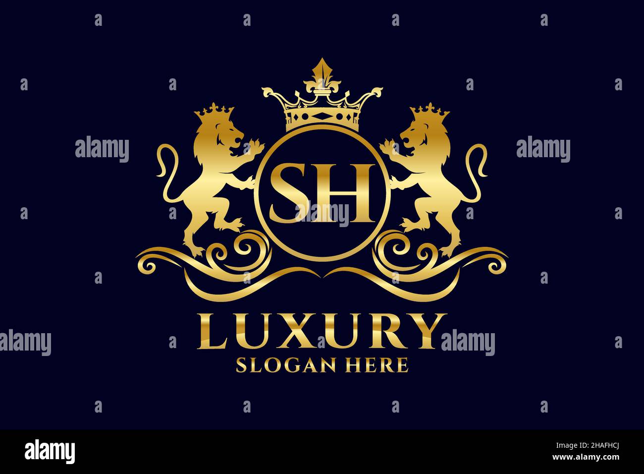 SH Letter Lion Royal Luxury Logo template in Vector art per progetti di branding di lusso e altre illustrazioni vettoriali. Illustrazione Vettoriale