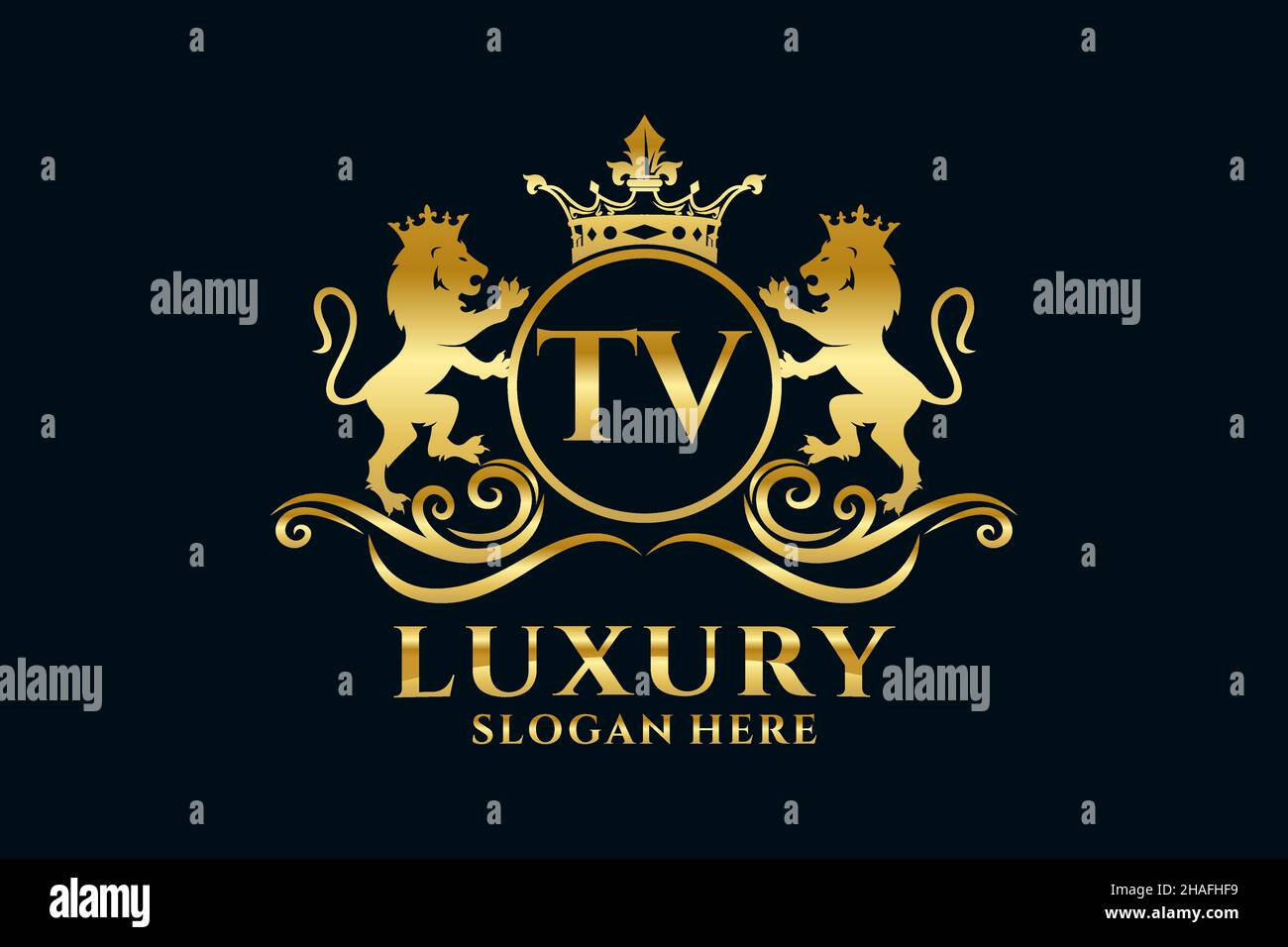 TV Letter Lion Royal Luxury Logo template in Vector art per progetti di branding di lusso e altre illustrazioni vettoriali. Illustrazione Vettoriale