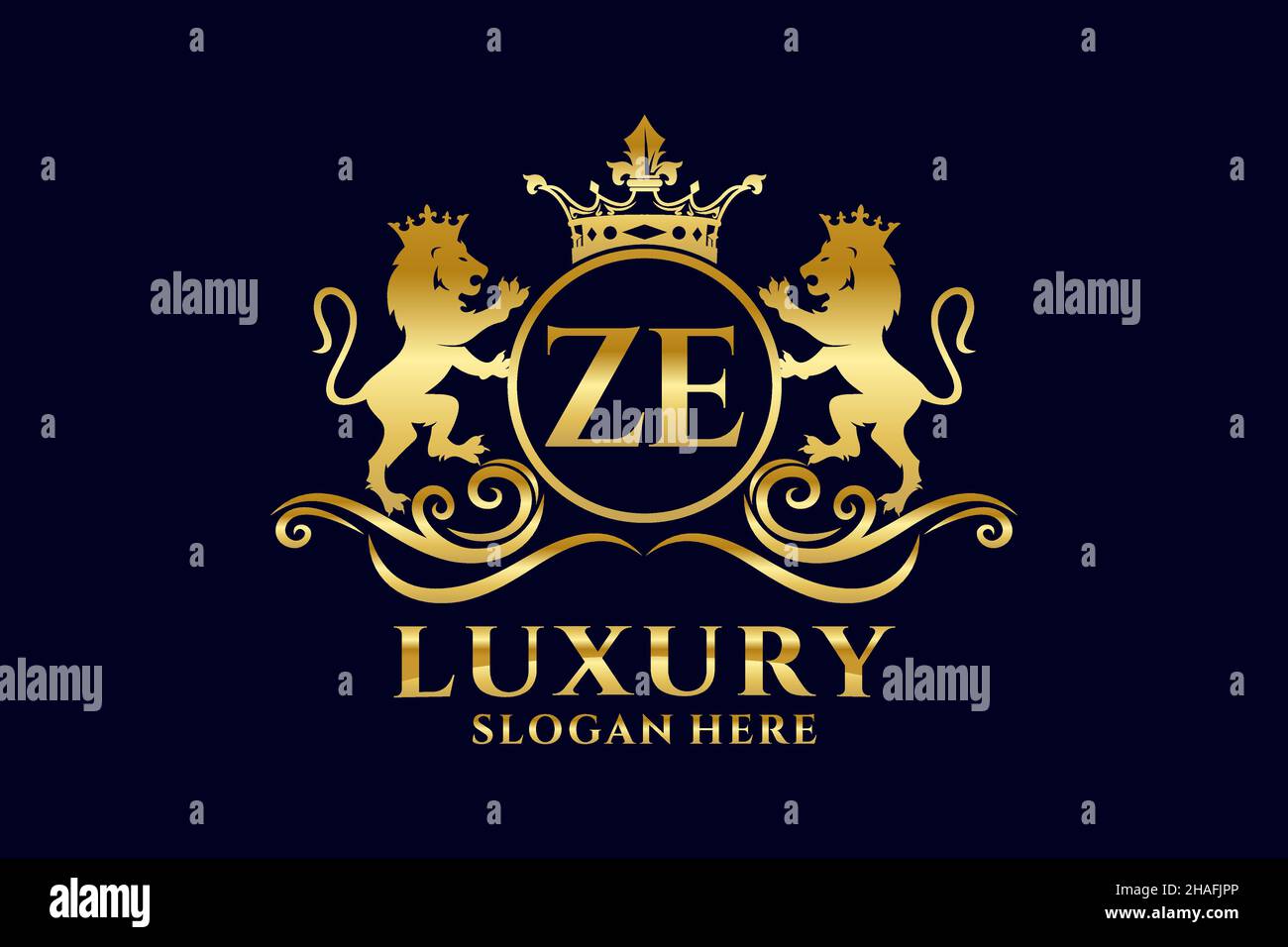 Modello ZE Letter Lion Royal Luxury Logo in Vector art per progetti di branding di lusso e altre illustrazioni vettoriali. Illustrazione Vettoriale
