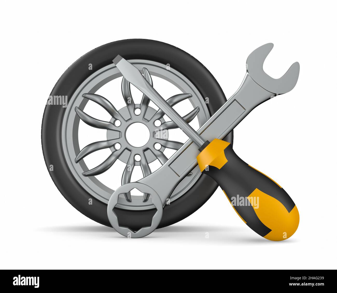 Servizio auto su sfondo bianco. Illustrazione 3D isolata Foto Stock