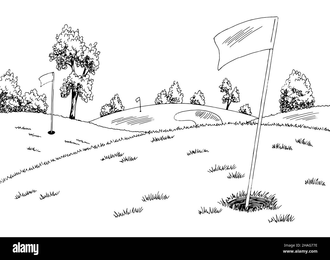 Golf campo grafico arte bianco nero disegno grafico disegno grafico vettoriale Illustrazione Vettoriale