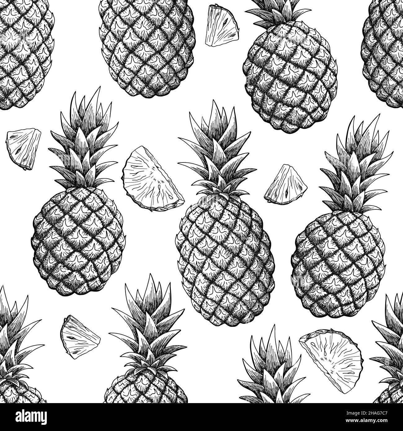 Ananas frutta grafica bianco nero senza cuciture pattern disegno vettore Illustrazione Vettoriale