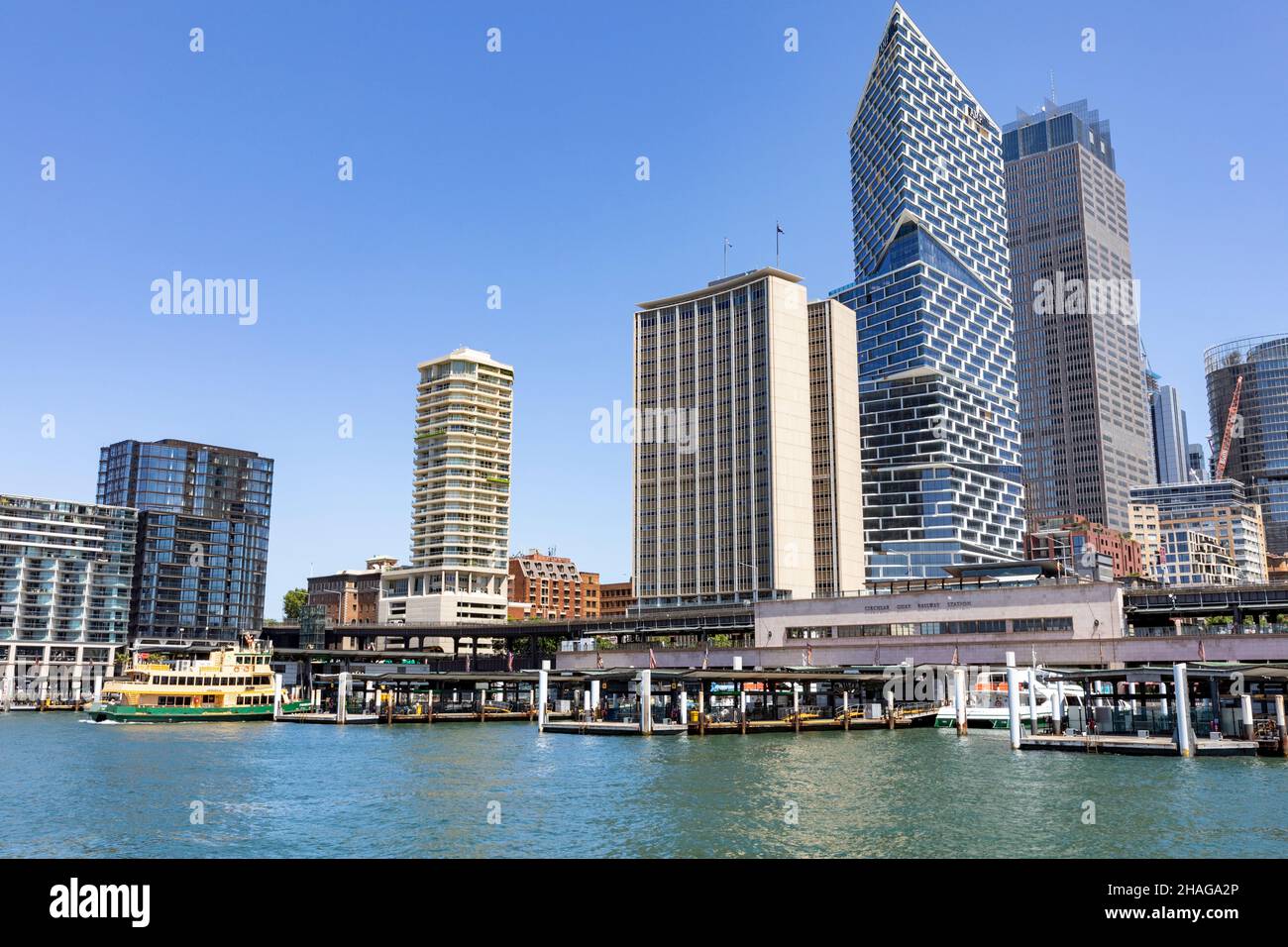 Architettura del centro di Sydney e grattacieli edifici del paesaggio urbano a Circular Quay, Sydney, Australia Foto Stock