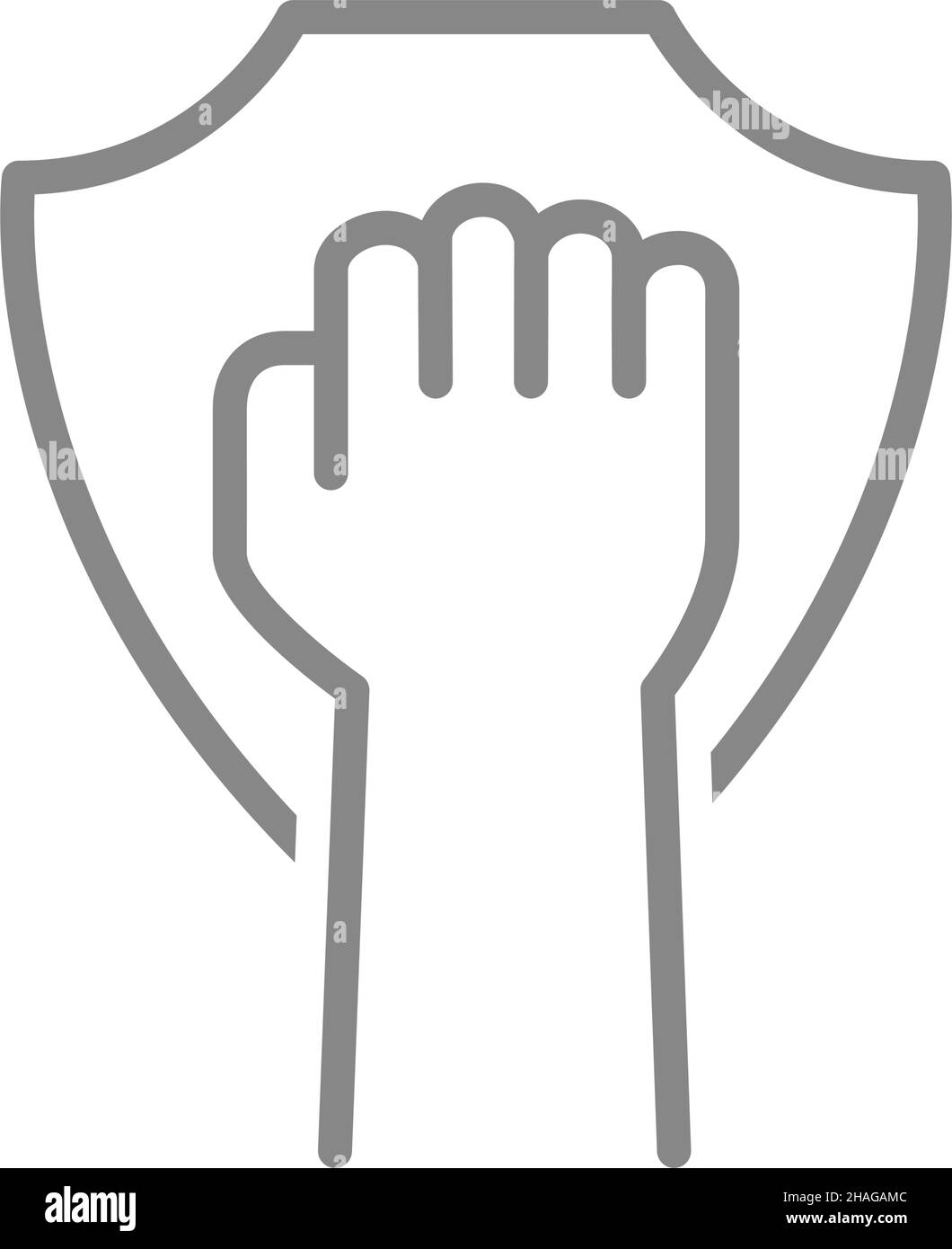 Pugno con icona della linea di schermatura. Mano in su, simbolo di rivoluzione Illustrazione Vettoriale