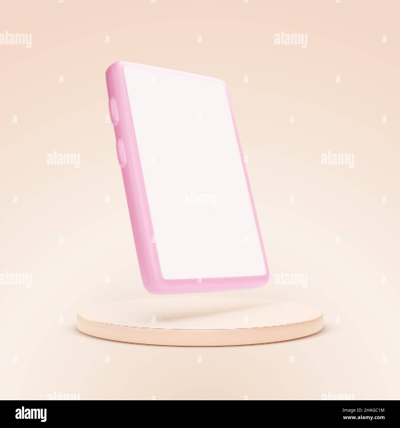 Smartphone rosa sulla piattaforma. 3d modello di telefono cellulare con schermo vuoto. Sfondo rosa studio. Illustrazione vettoriale Illustrazione Vettoriale