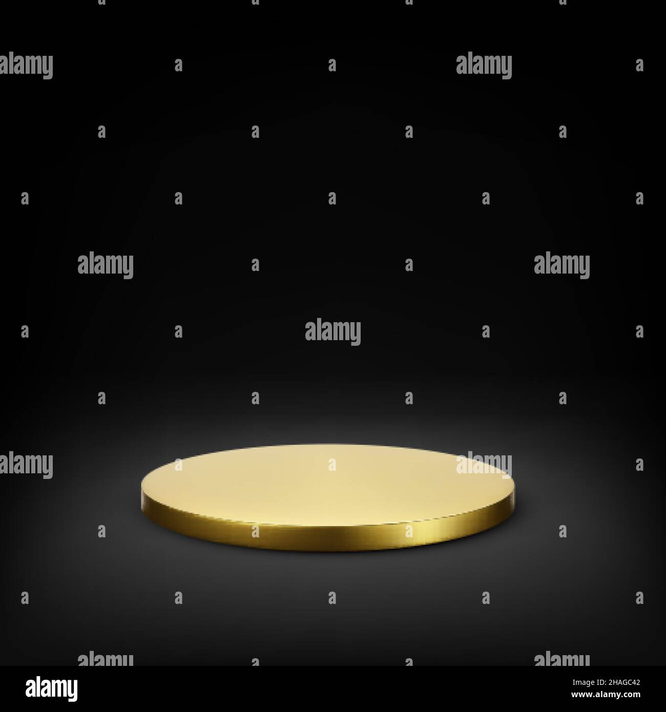 Piattaforma podio oro su sfondo scuro. Palco vuoto o studio. Illustrazione vettoriale Illustrazione Vettoriale