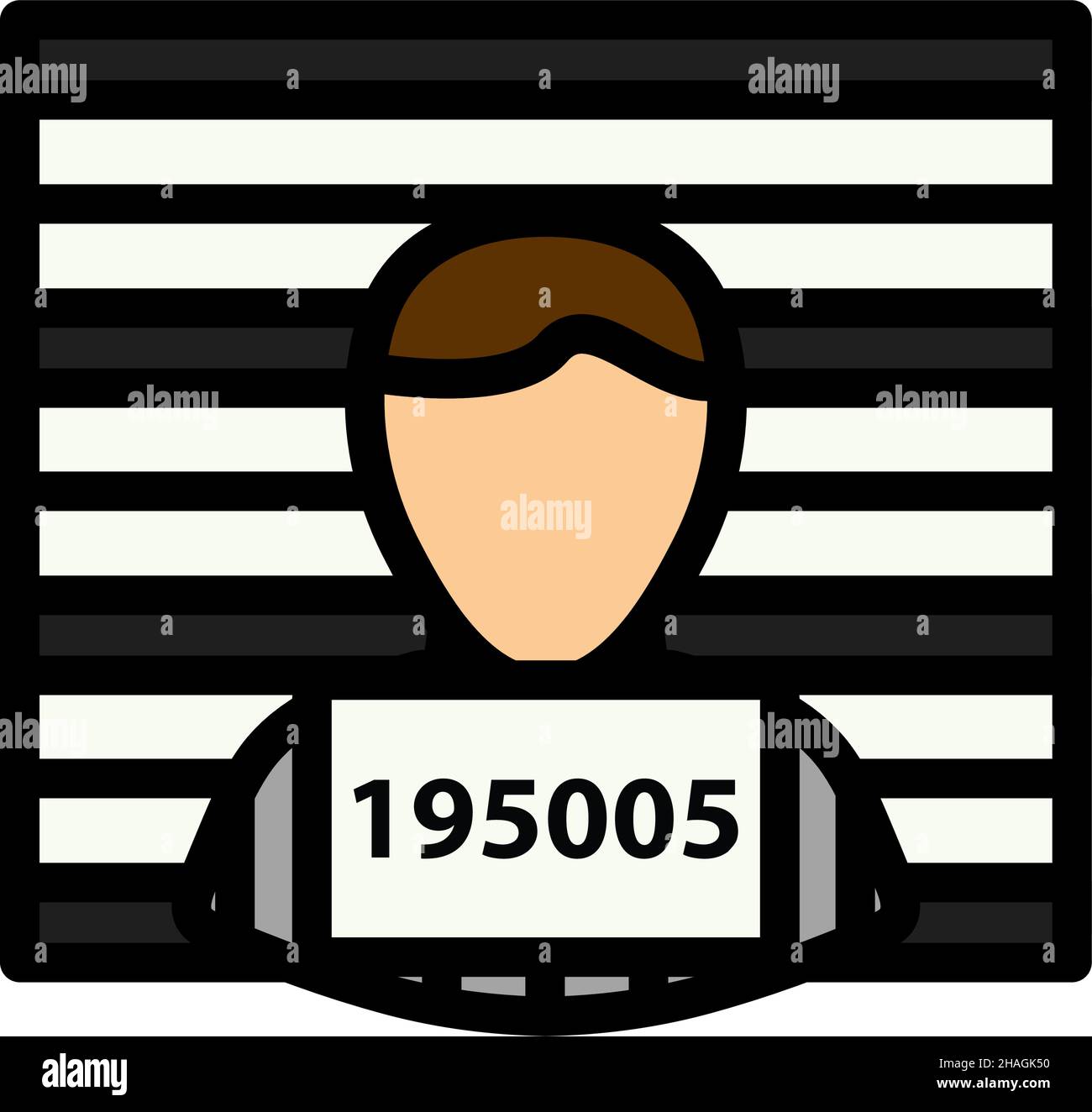 Prigioniero di fronte al muro con icona Scala. Contorno grassetto modificabile con disegno di riempimento a colori. Illustrazione vettoriale. Illustrazione Vettoriale