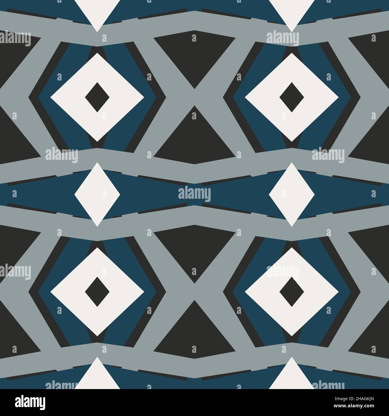 Mattonella geometrica etnia patchwork ripetizione senza giunture disegno vettoriale nero bianco blu colori moda astratto linee grafico disegno sfondo S Illustrazione Vettoriale
