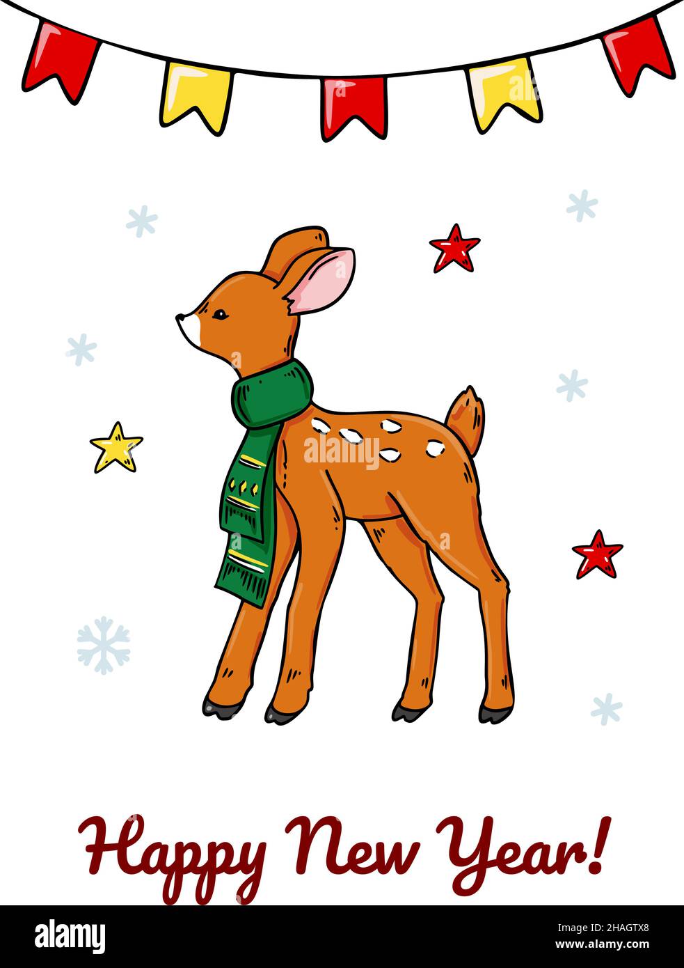 Biglietto di auguri per buon Natale e buon anno verticale con un pegno carino. Illustrazione vettoriale disegnata a mano Illustrazione Vettoriale