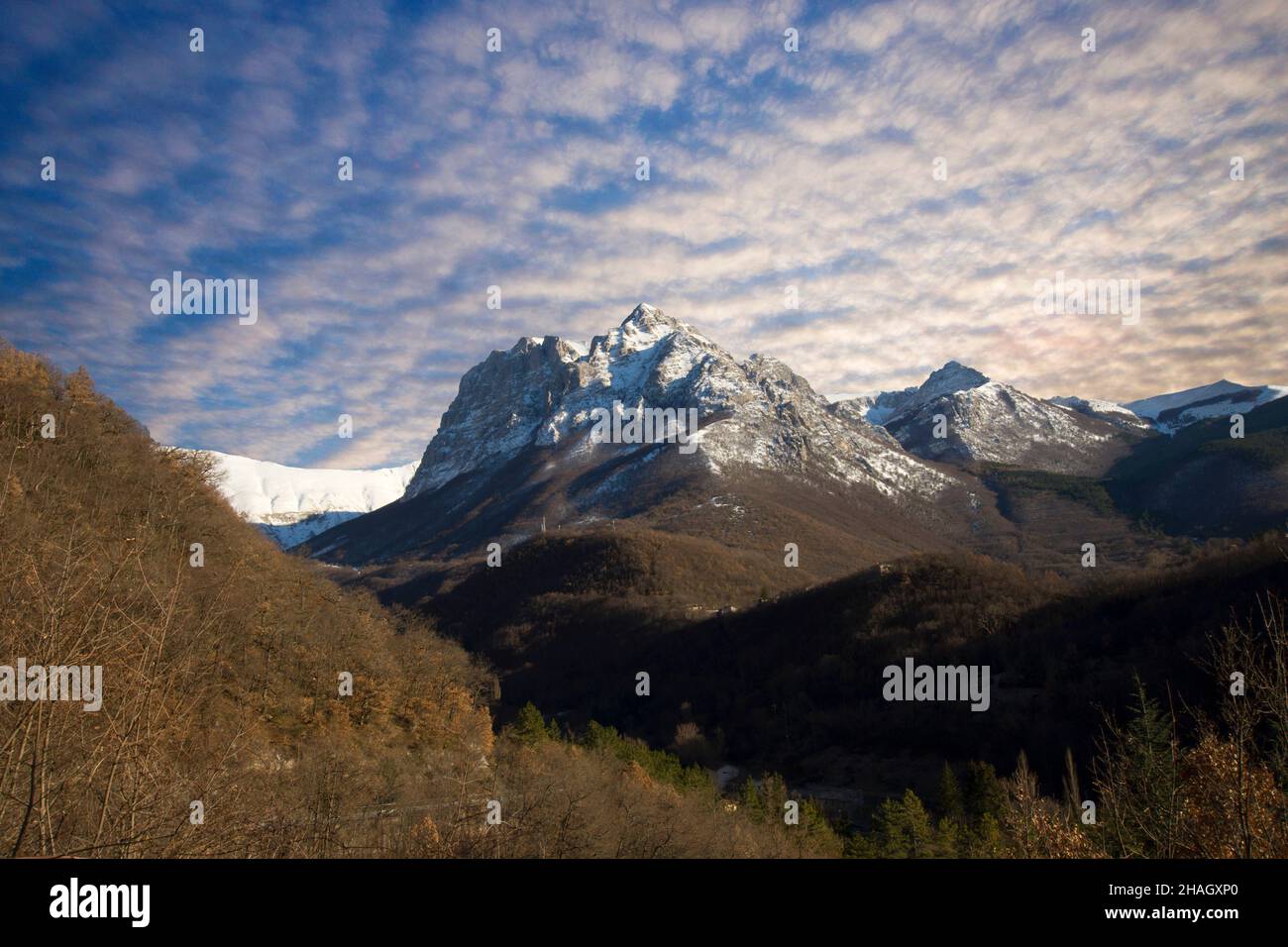 Parco Nazionale dei Monti Sibillini, Vista sul Monte Bove, Usssita, Marche, Italia, Europa Foto Stock