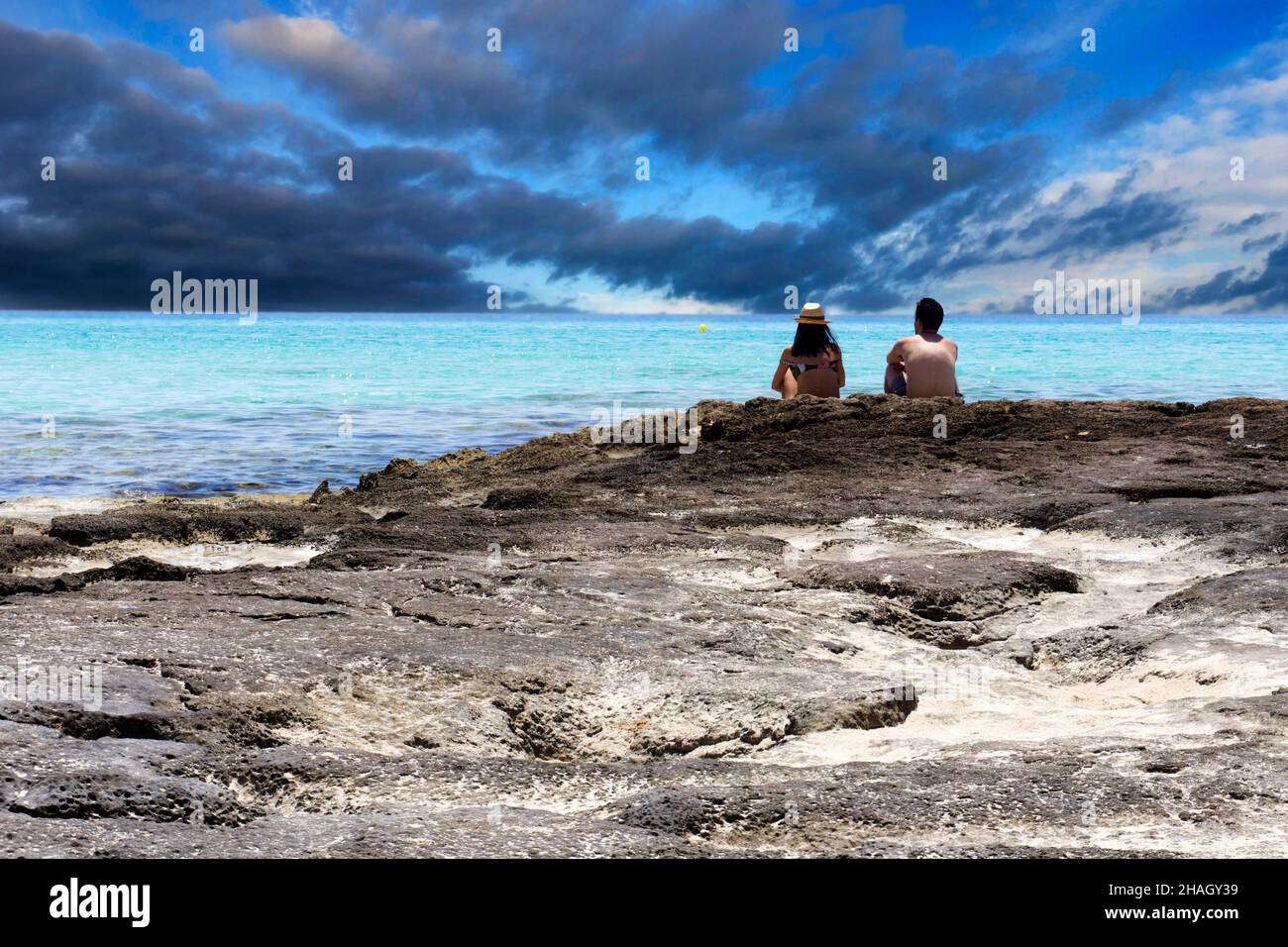 Spiaggia di Migjorn, Formentera, isole Baleari, Spagna Foto Stock