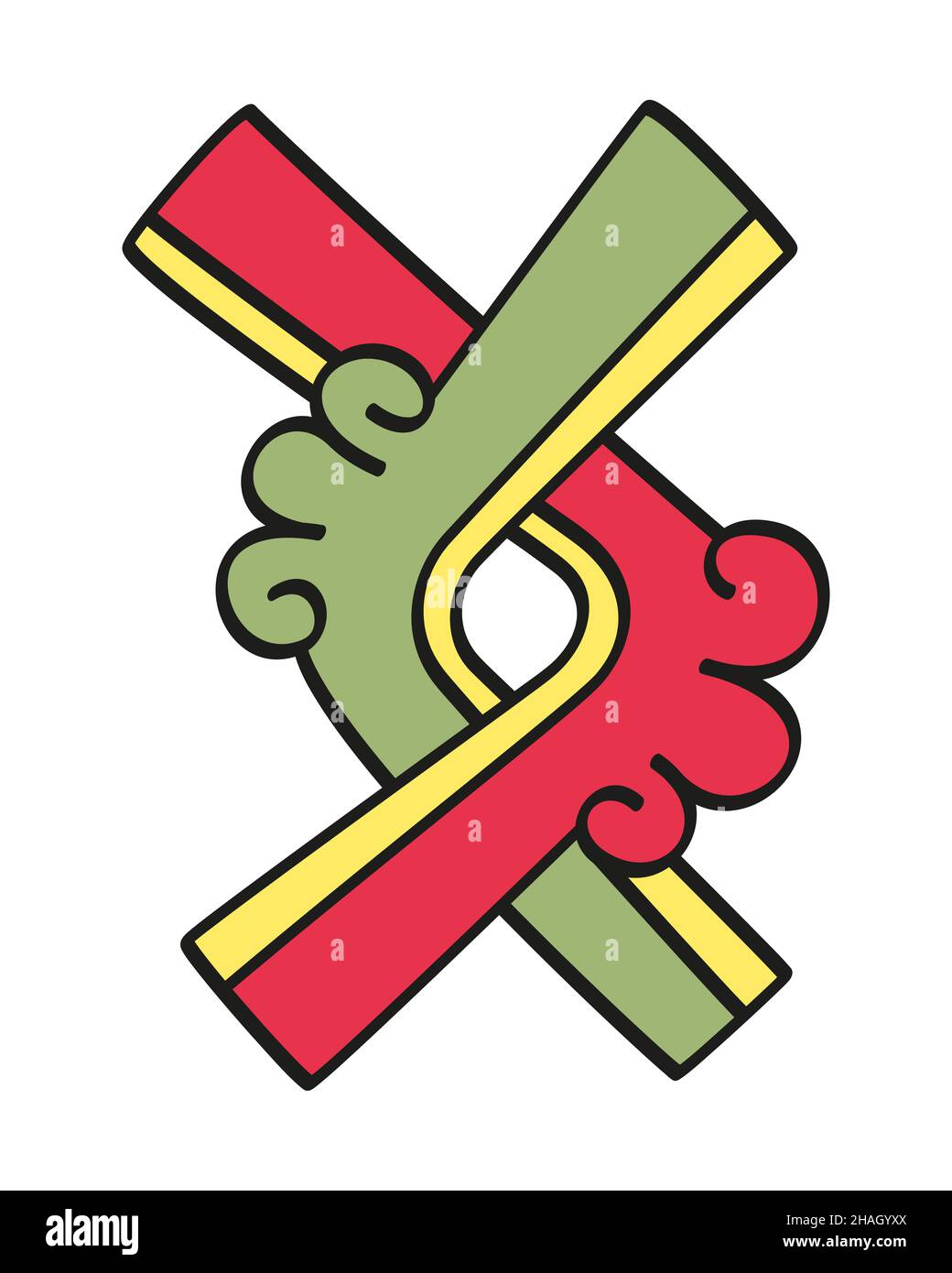 Ollin, un simbolo azteco per il movimento. Due linee interlacciate, ciascuna raffigurata con due estremità centrali. Simbolo del gener dei quattro principi (Nahui) Foto Stock