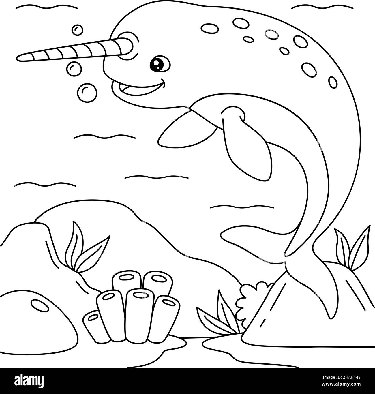 Pagina da colorare narwhale per bambini Illustrazione Vettoriale
