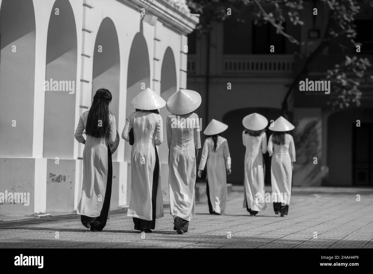 Dress Ao dai è stato a lungo un costume tradizionale e una caratteristica culturale tipica della nazione vietnamita. Attraverso ogni periodo di sviluppo di hist Foto Stock