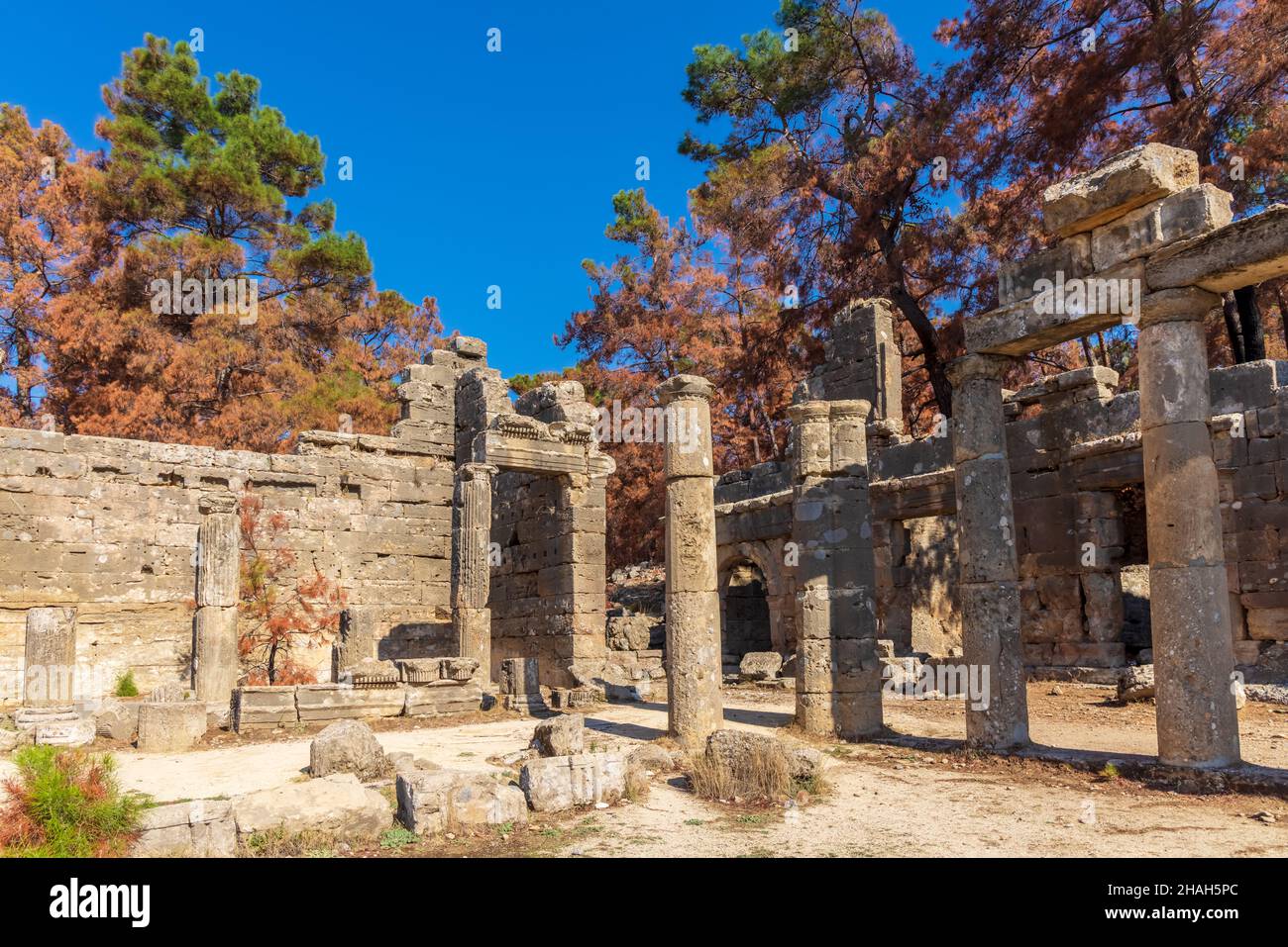 I resti greco-romani della città di Seleucia (conosciuta anche come Seleukia) nelle vicinanze della città turistica di Side in Turchia. Foto Stock