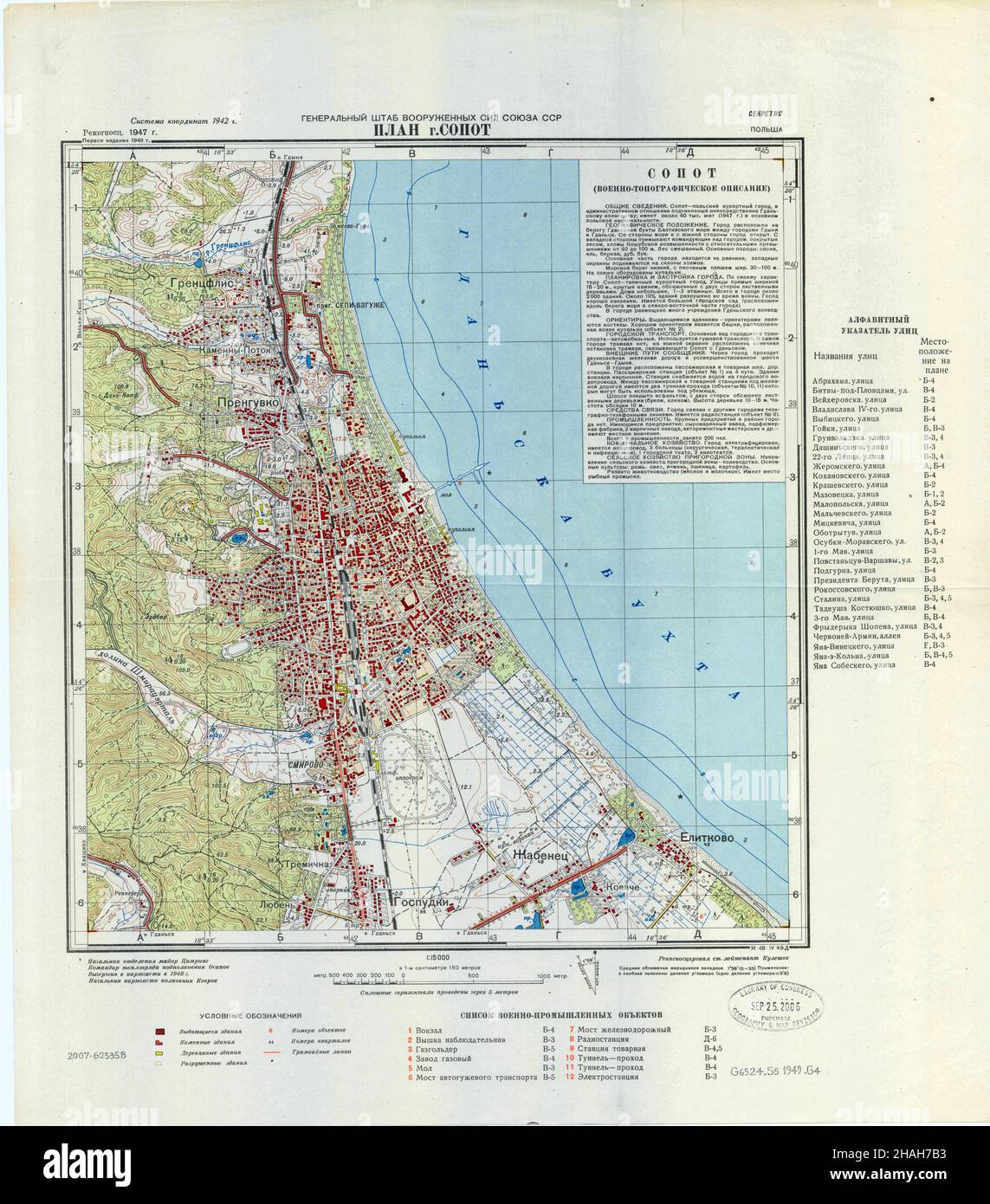 Sopot City, Sopot Map, Sopot Plan, Old Sopot Map, retro Sopot Plan, vintage Sopot Print, Old mappa di Sopot, Mapa Sopotu, Sopot City Plan, 1949 Foto Stock