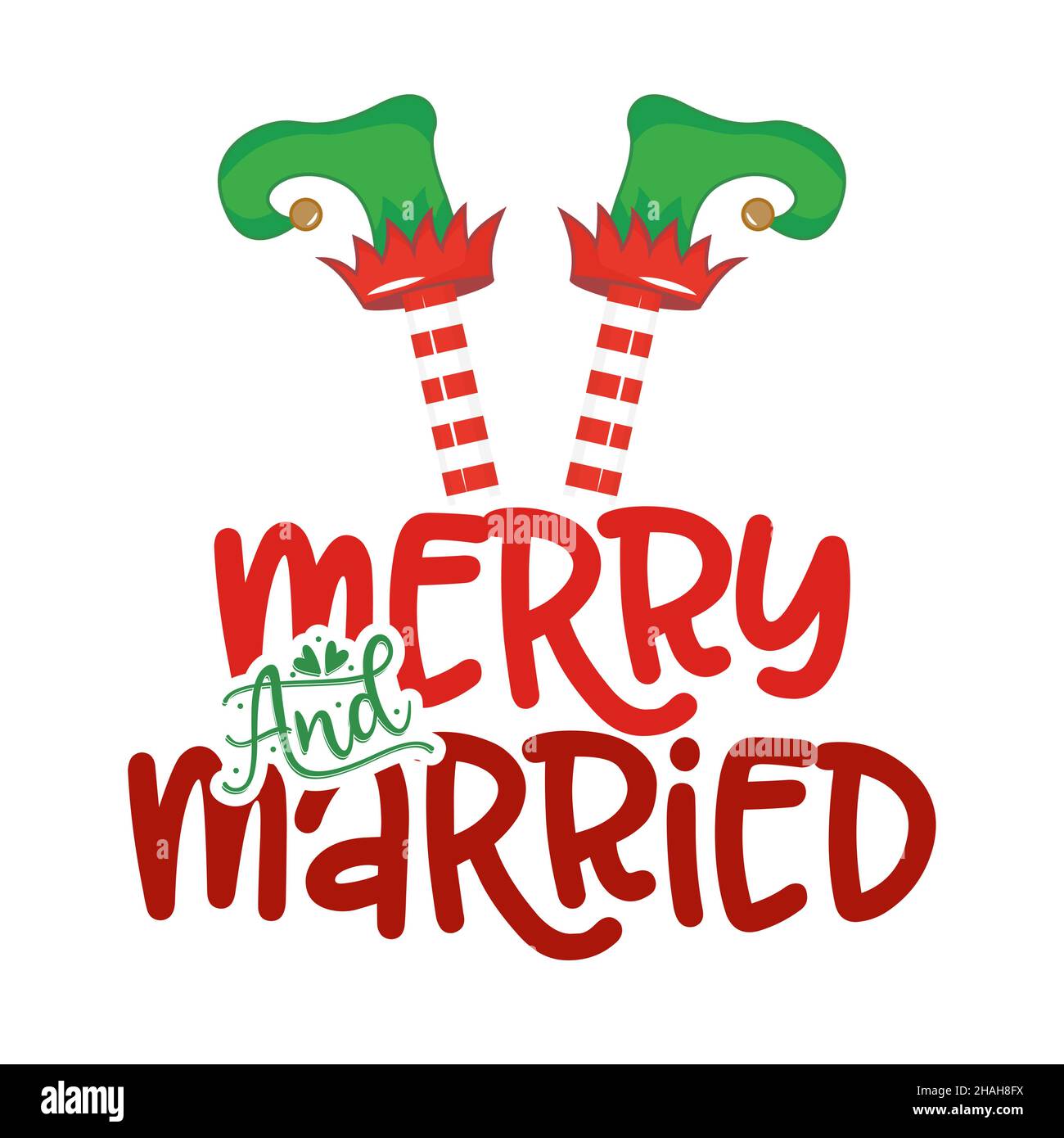 Allegro e sposato - frase per i vestiti della madre di Natale o i maglioni brutti. Lettere disegnate a mano per biglietti d'auguri di Natale, inviti. Ideale per t-shirt Illustrazione Vettoriale