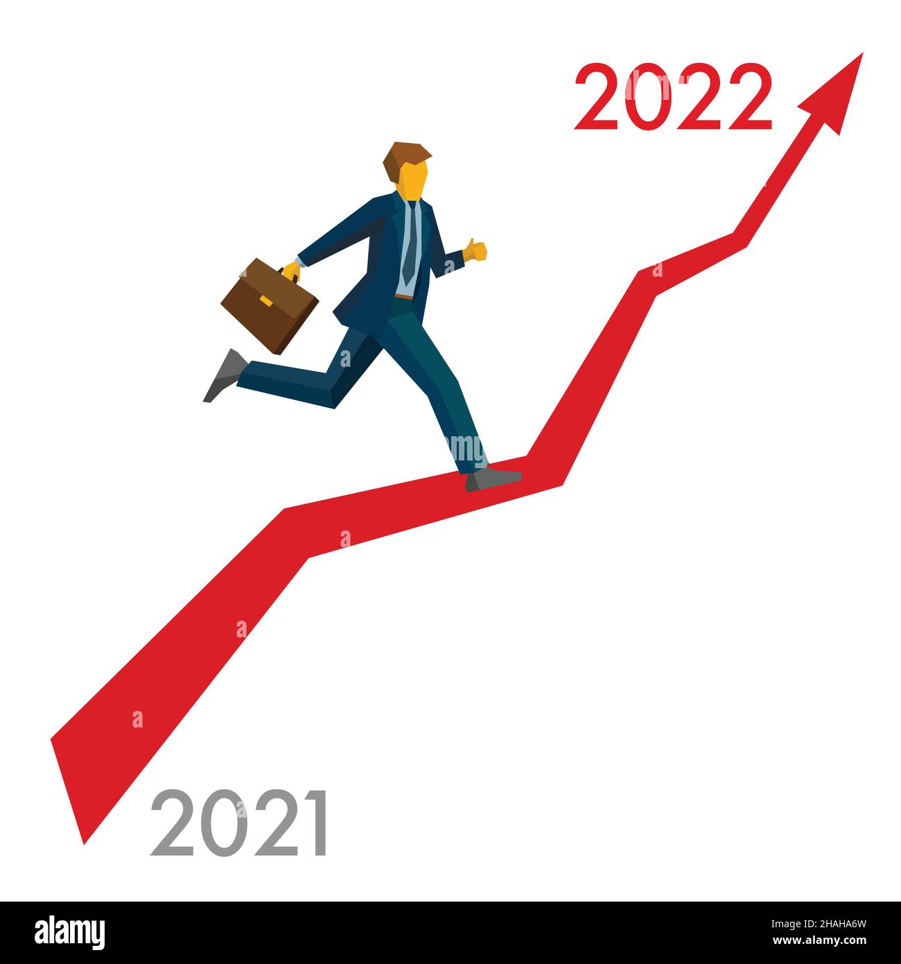 Businessman in esecuzione Grow up grafico da 2021 a 2022 punti Illustrazione Vettoriale