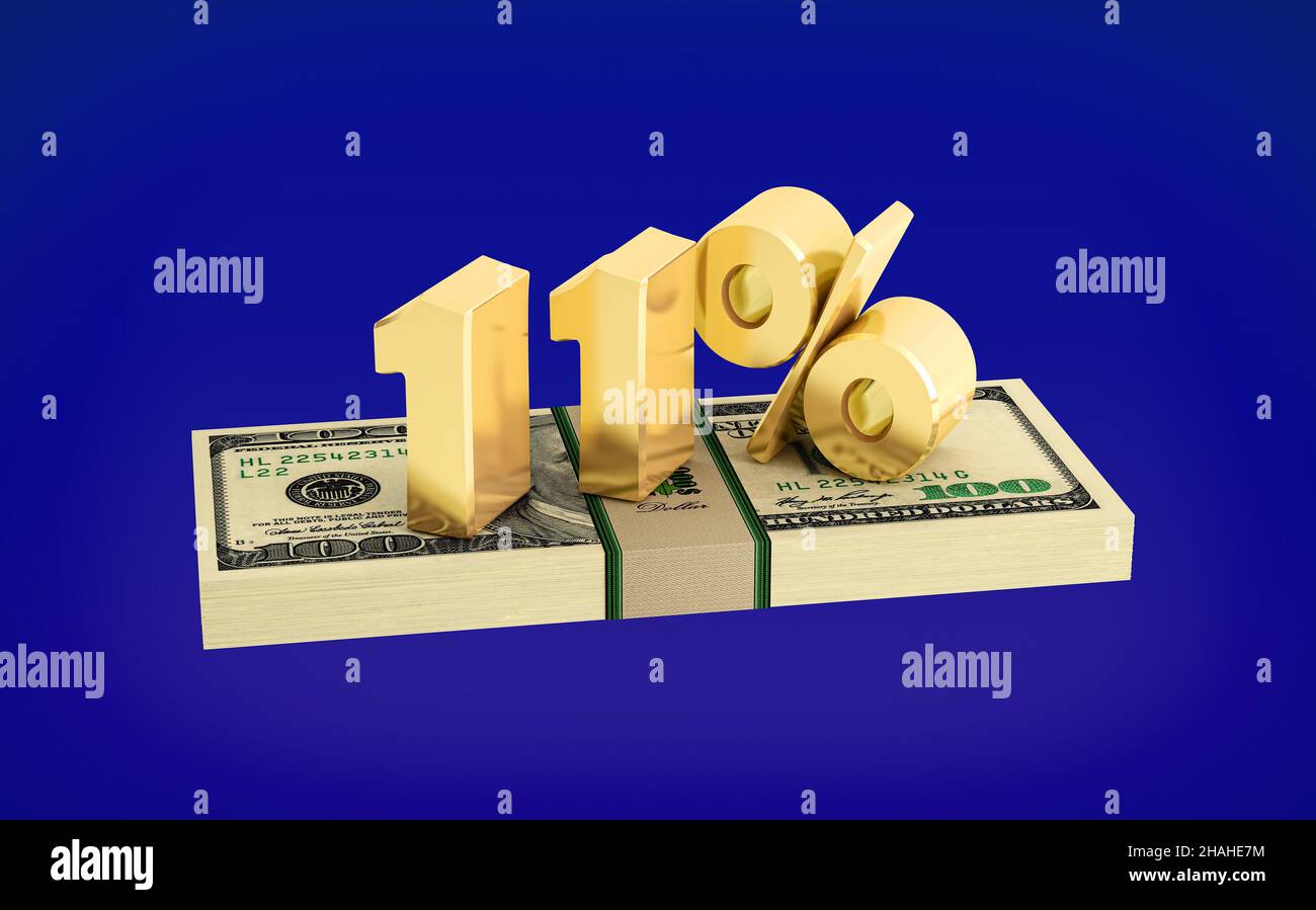 11% di risparmio - sconto - tasso di interesse. 3D rendering Foto Stock