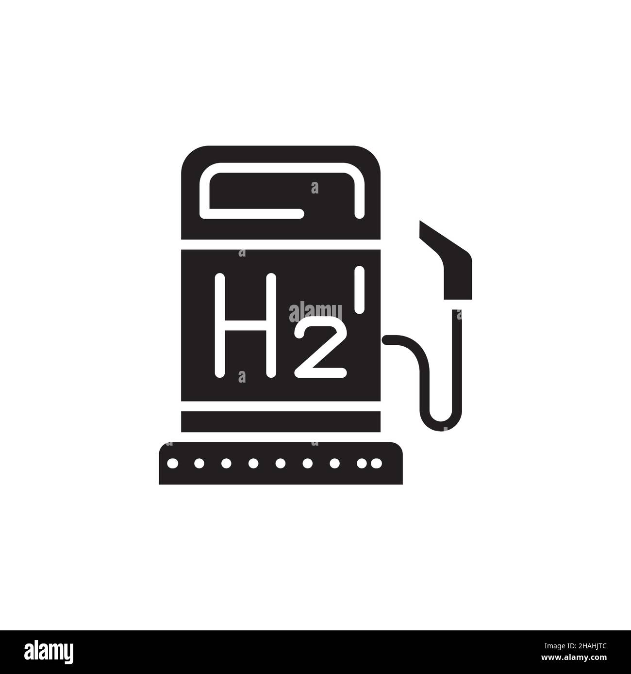 Icona della linea colorata H2 della stazione di rifornimento. Energia di idrogeno. Elemento vettoriale isolato. Pittogramma a contorno per pagina web, app mobile, promo Illustrazione Vettoriale