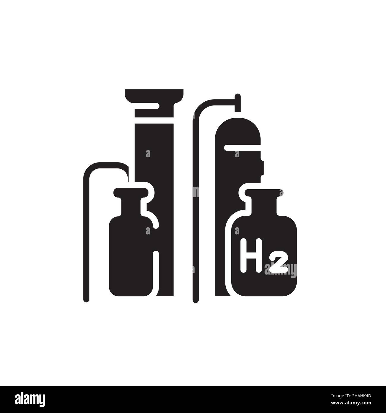Icona a linea colorata H2 dei cilindri di stoccaggio. Energia di idrogeno. Elemento vettoriale isolato. Pittogramma a contorno per pagina web, app mobile, promo Illustrazione Vettoriale