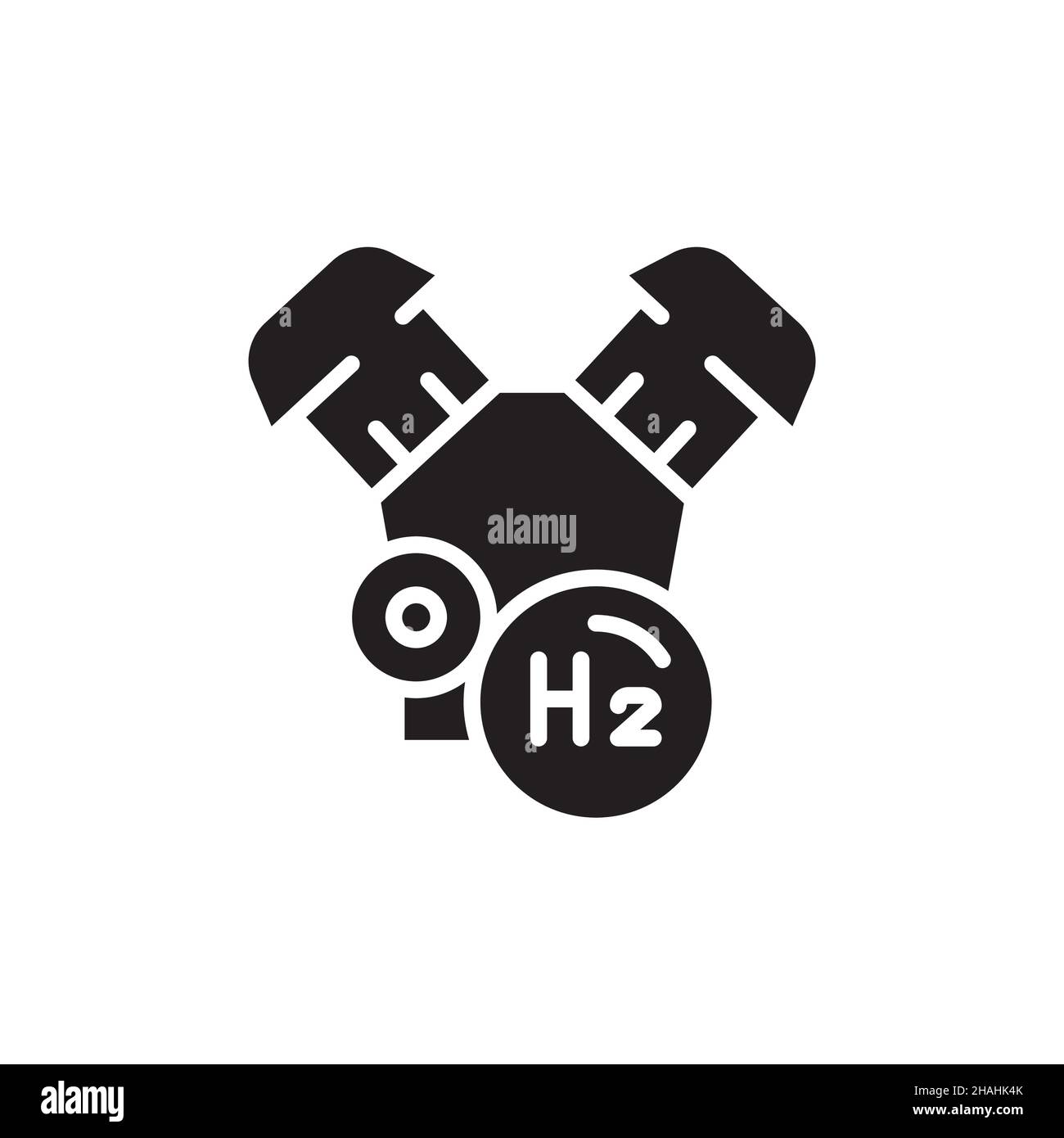 Icona della linea di colore H2 del motore per il trasporto. Energia di idrogeno. Elemento vettoriale isolato. Pittogramma a contorno per pagina web, app mobile, promo Illustrazione Vettoriale