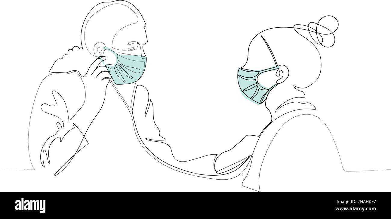 Medico in facemask medico tenere stetoscopio Illustrazione Vettoriale