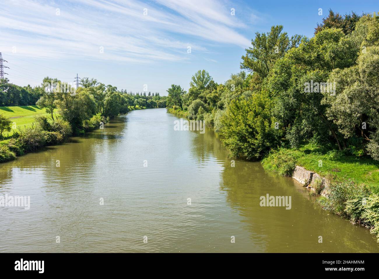 Ostrava (Ostrau): fiume Odra, in , Moravskoslezsky, Regione Moravia-Slesiana, Regione Mährisch-schlesische, Ceco Foto Stock